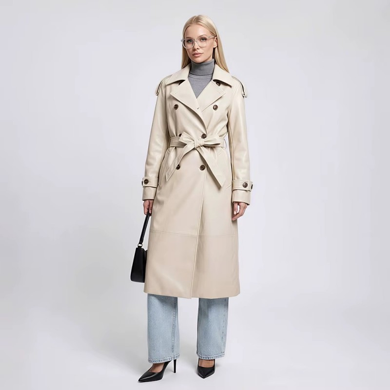 Long trench coat with double-breasted buttons